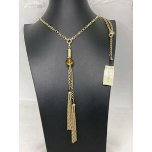Talbots Faux Amber Goldtone Tassel Lariat Necklace NWT 30"